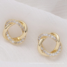 new style wholesale copper with zircon diamond lady stud earrings ,twisted double layer 14K gold plated brass earring